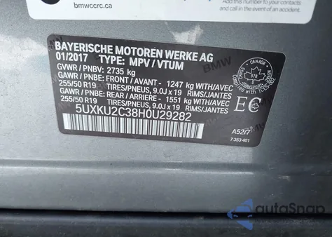 2017 BMW X6 xDrive35I z USA, uszkodzony, nr VIN 5UXKU2C38H0U29282